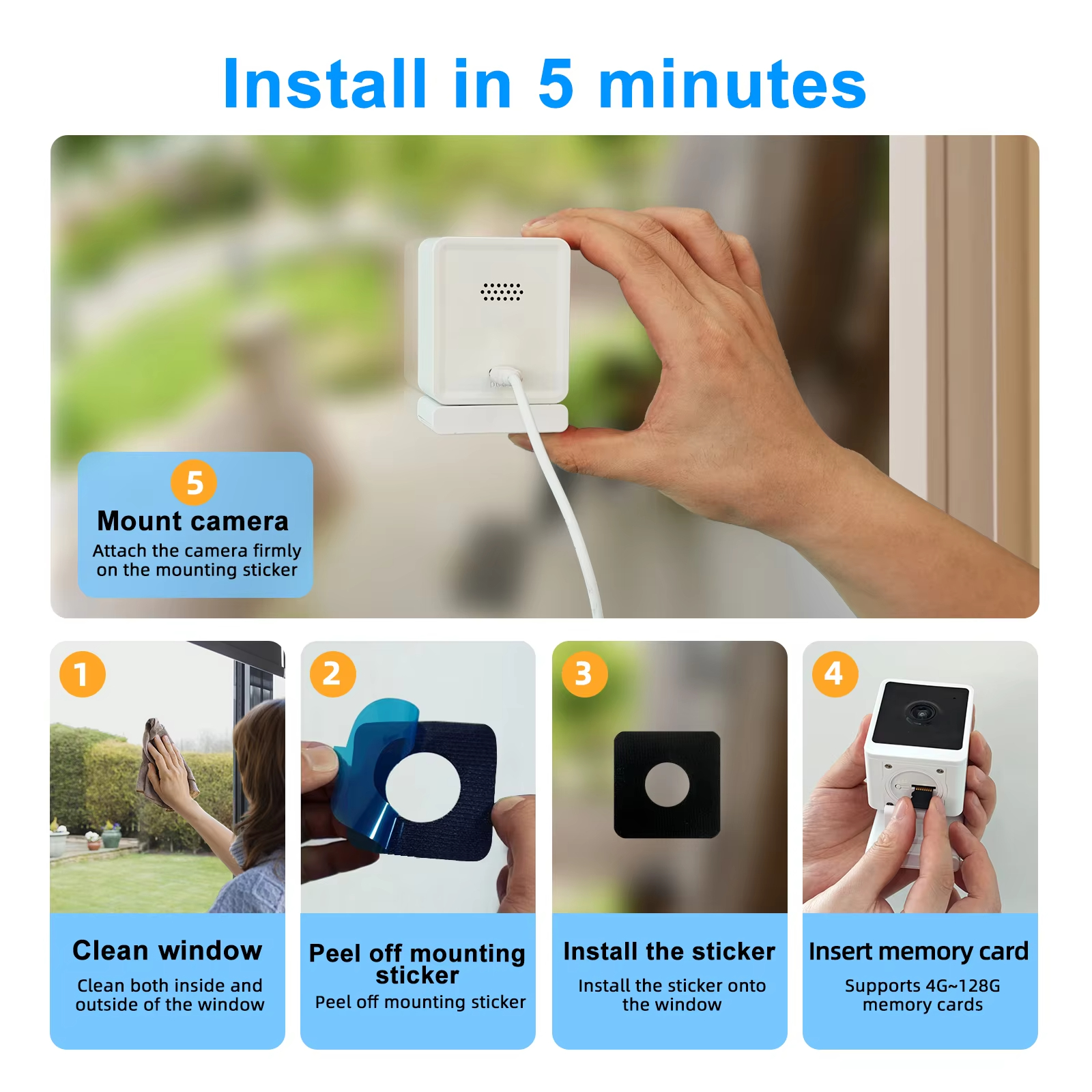 3MP Starlight WiFi Indoor Use Battery IP Window Camera Pet Fish Camera