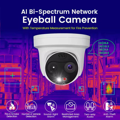 AI Dual-Spectrum Thermal Security Camera | Fire & Smoke Detection, Human/Vehicle AI Analytics, Temperature Measurement