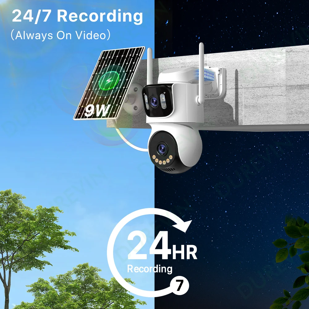 4G SIM Solar Camera 24/7 Recording Outdoor Three Screen AOV 10X Zoom Camera Built-in Battery Security Auto Tracking Camera iCSee