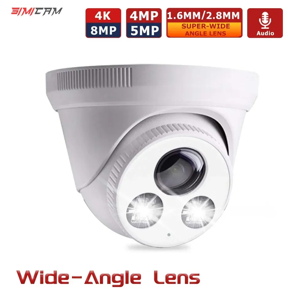 4K 8MP IP Security Camera 5MP 4MP Ultra Large Wide Angle Lens PoE Dome Surveillance Cam Color Night Vision Audio for Onvif NVR