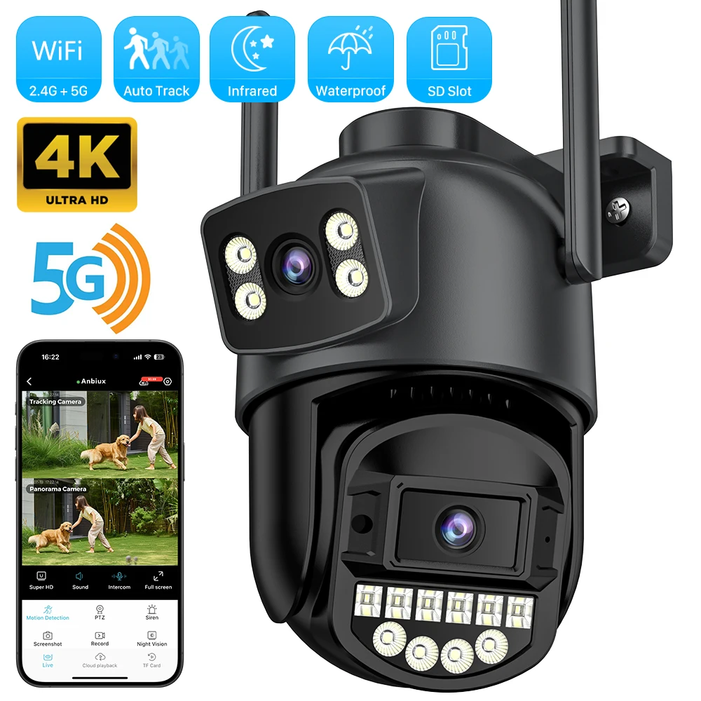 5K 10MP HD Wifi PTZ Camera Outdoor 8MP Dual Lens Dual Screen AI Auto Tracking IP Camera CCTV Audio Video Surveillance P2P O-KAM