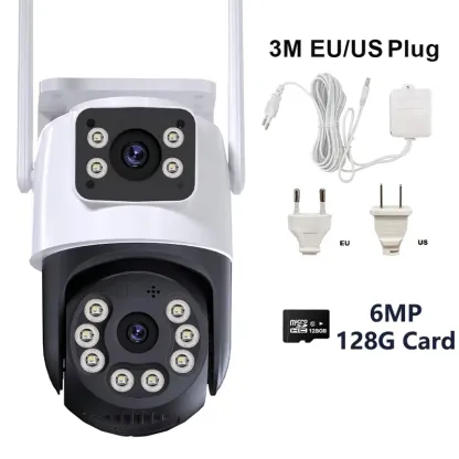 8MP 4K iCSee WiFi Camera PTZ Dual Screens Auto Tracking Night Vision CCTV Surveillance Camera Outdoor 6MP Security IP Camera