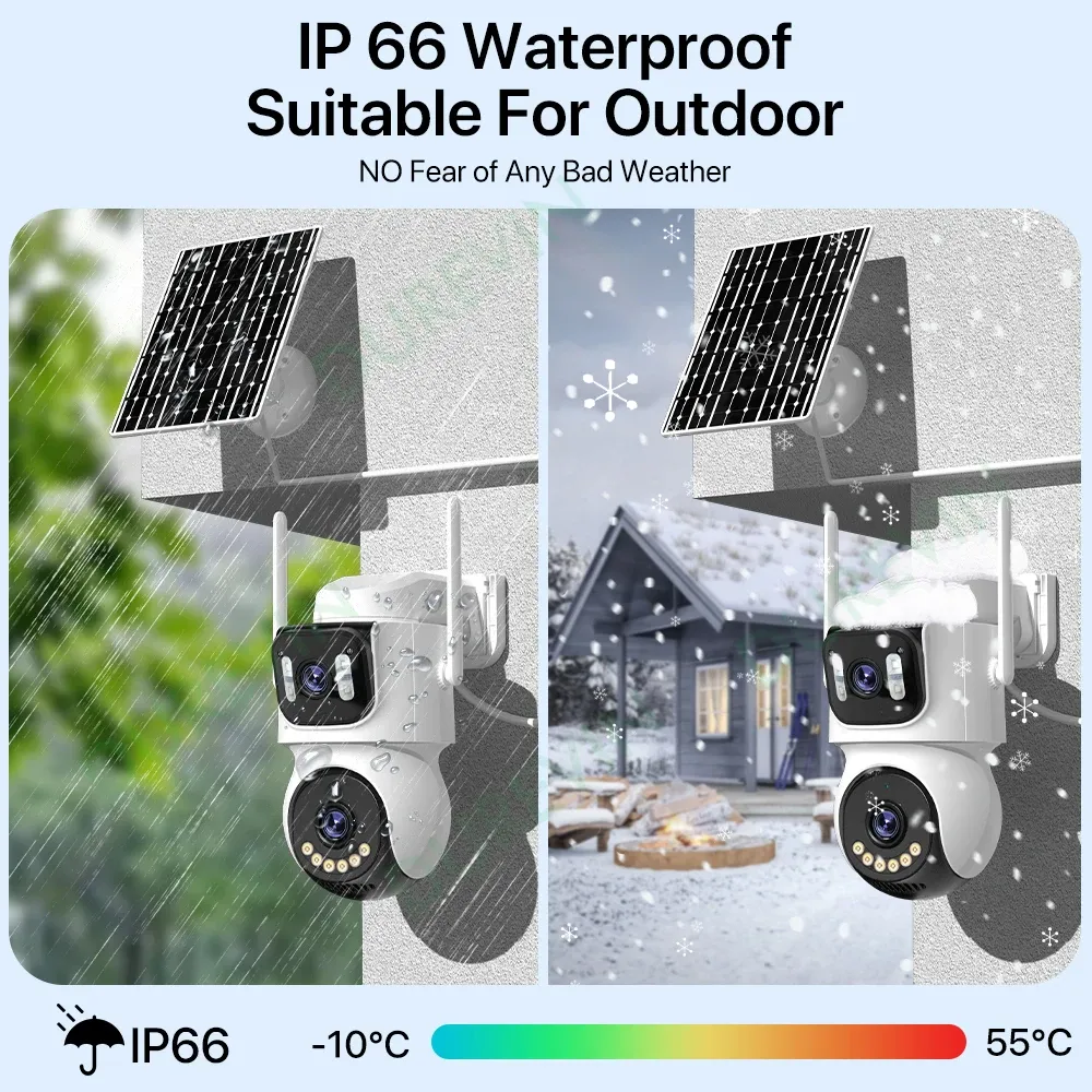 4G SIM Solar Camera 24/7 Recording Outdoor Three Screen AOV 10X Zoom Camera Built-in Battery Security Auto Tracking Camera iCSee