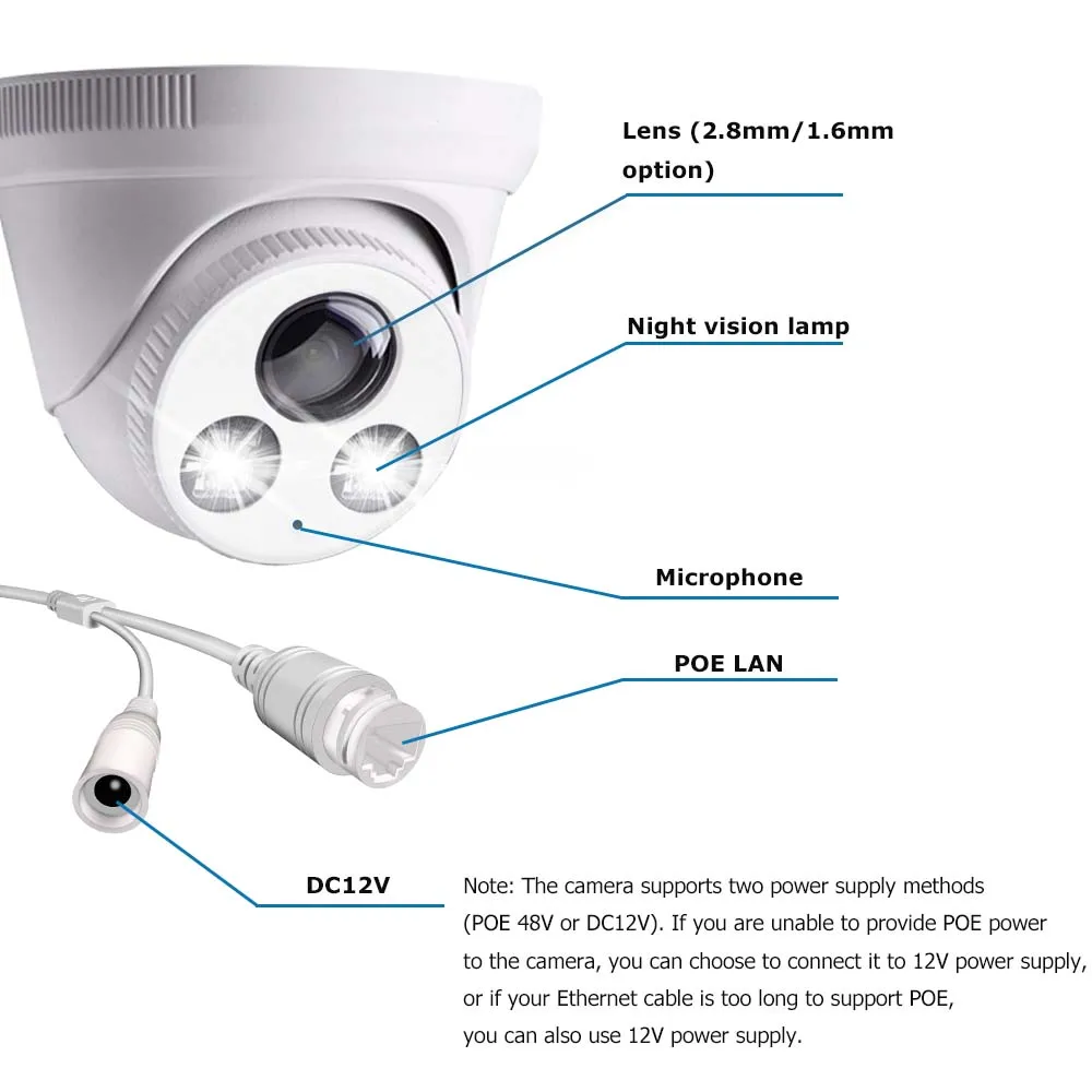 4K 8MP IP Security Camera 5MP 4MP Ultra Large Wide Angle Lens PoE Dome Surveillance Cam Color Night Vision Audio for Onvif NVR