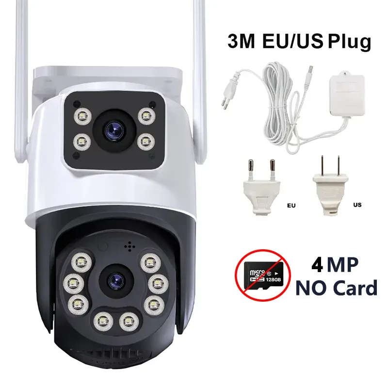 8MP 4K iCSee WiFi Camera PTZ Dual Screens Auto Tracking Night Vision CCTV Surveillance Camera Outdoor 6MP Security IP Camera
