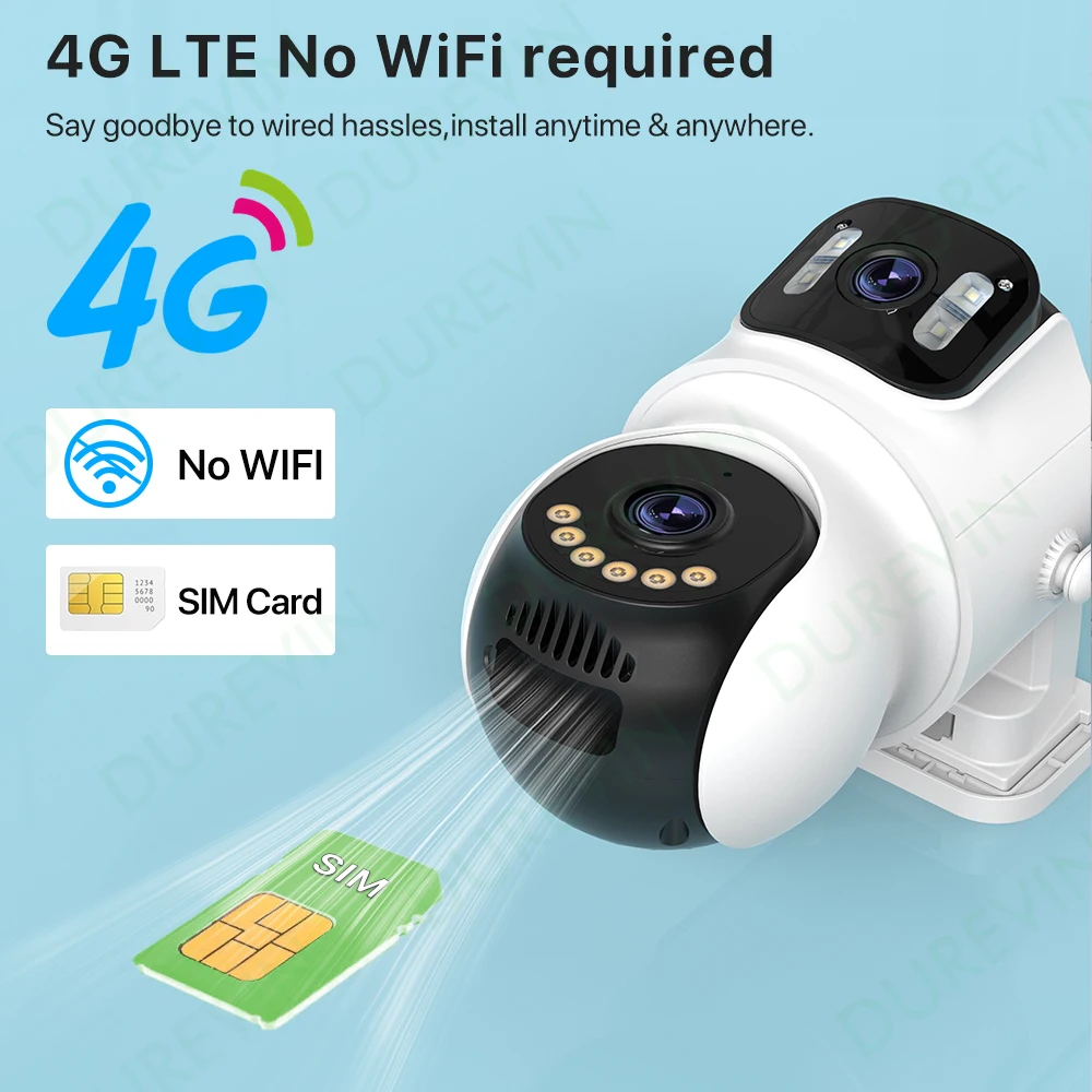 4G SIM Solar Camera 24/7 Recording Outdoor Three Screen AOV 10X Zoom Camera Built-in Battery Security Auto Tracking Camera iCSee