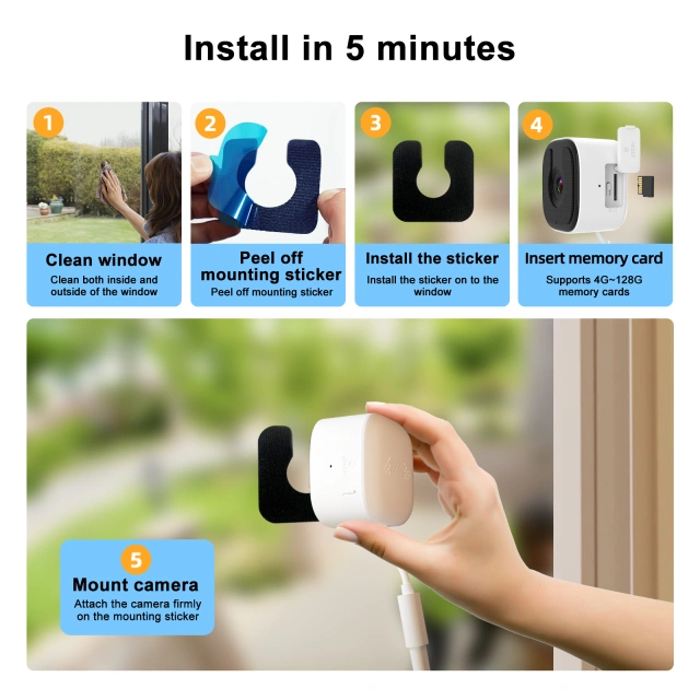 3MP Full Color WiFi Indoor Battery IP Window Camera Pet Fish Camera