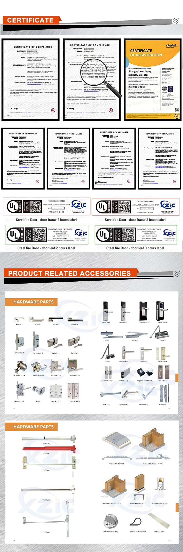 UL Certificated 1-3 hours Steel fire Door with Glass Vision Fire Exit Doors supplier