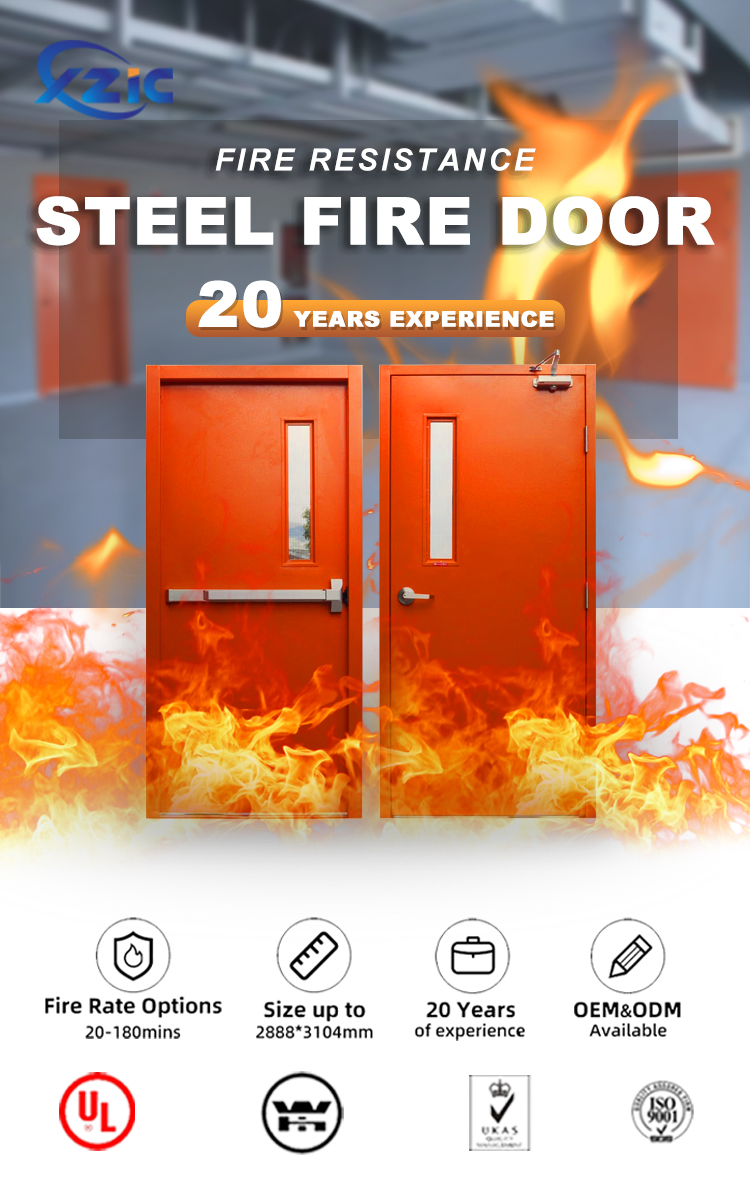 UL Certificated 1-3 hours Steel fire Door with Glass Vision Fire Exit Doors details