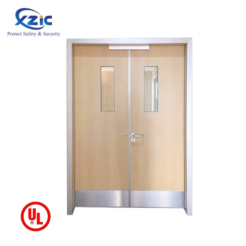 Double Leaf UL Listed 45 Min Fire Rated Wooden Exit Door For School Apartment Hotel Office Building