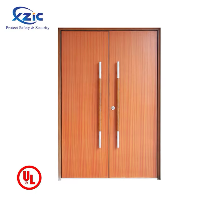 Double Leaf UL Listed 45 Min Fire Rated Wooden Exit Door For School Apartment Hotel Office Building