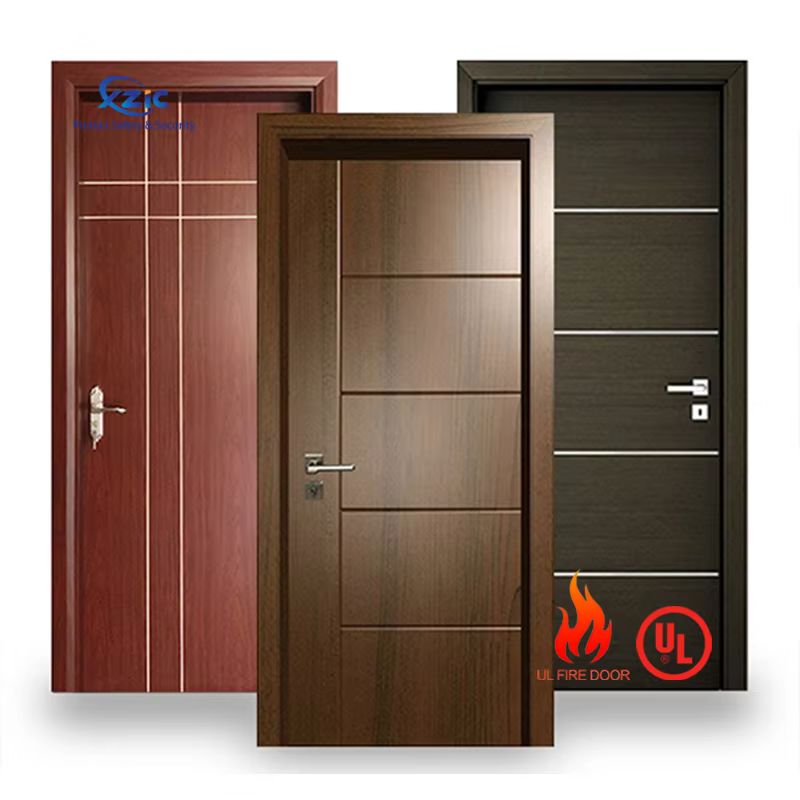 Customized Wooden fire doors 90 minutes fire rated door Hollow Metal Frame Wood Fire Door with Vision Glass
