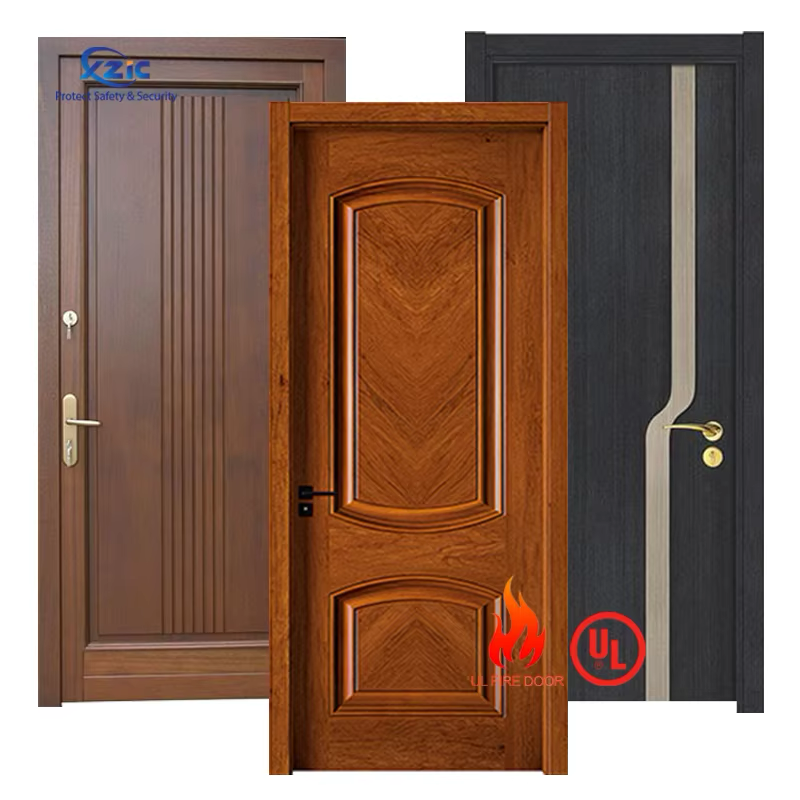 Customized Wooden fire doors 90 minutes fire rated door Hollow Metal Frame Wood Fire Door with Vision Glass