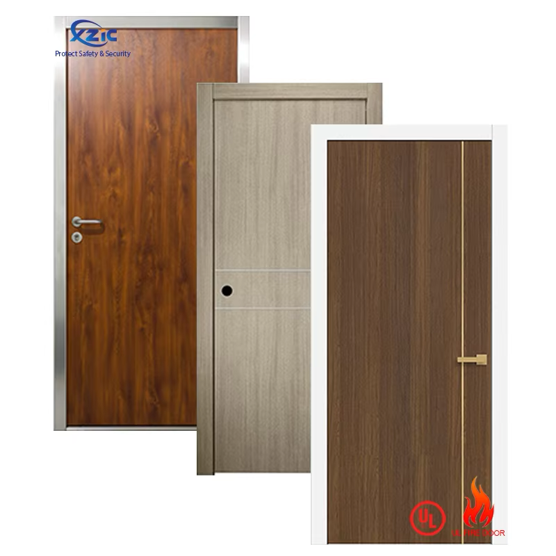 Customized Wooden fire doors 90 minutes fire rated door Hollow Metal Frame Wood Fire Door with Vision Glass