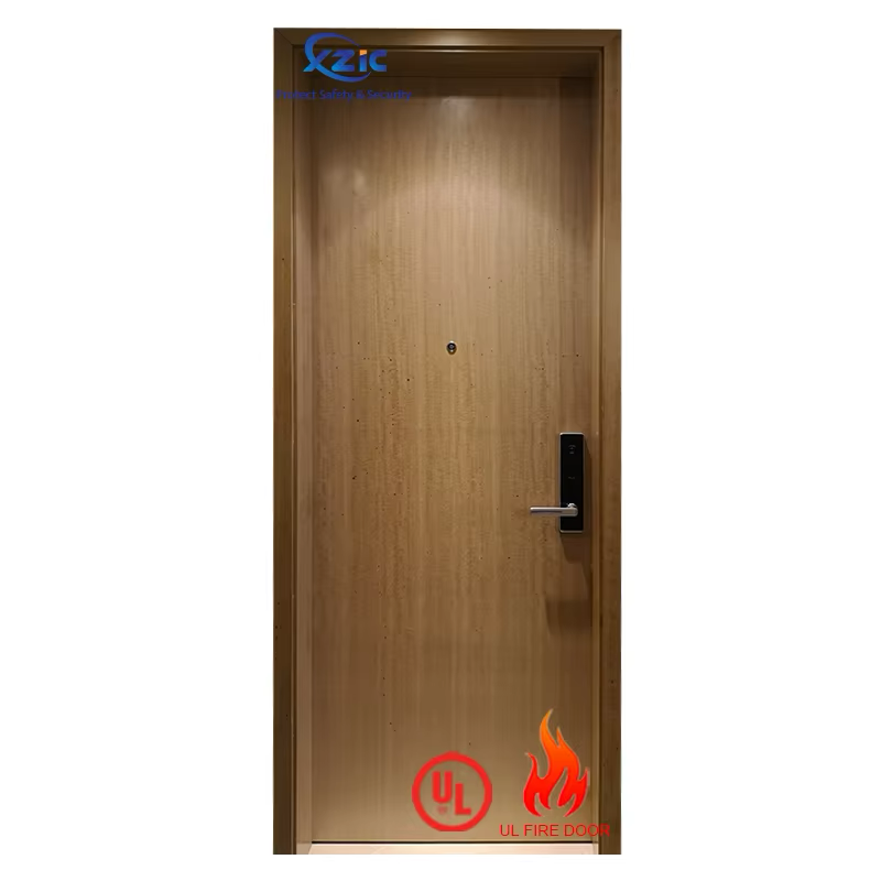 Customized Wooden fire doors 90 minutes fire rated door Hollow Metal Frame Wood Fire Door with Vision Glass
