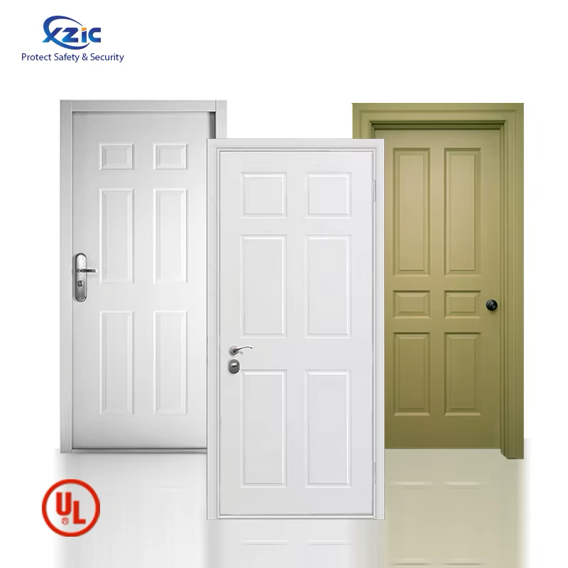 6 Panel Entrance Door UL 90 Minutes Fire Rated Door Wood Fire Door for Hotel Guest Room
