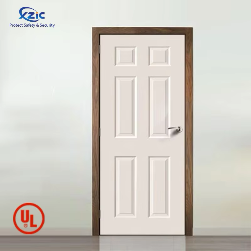 6 Panel Entrance Door UL 90 Minutes Fire Rated Door Wood Fire Door for Hotel Guest Room