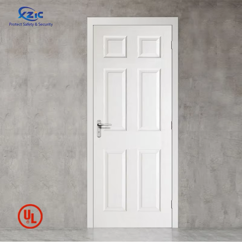 6 Panel Entrance Door UL 90 Minutes Fire Rated Door Wood Fire Door for Hotel Guest Room