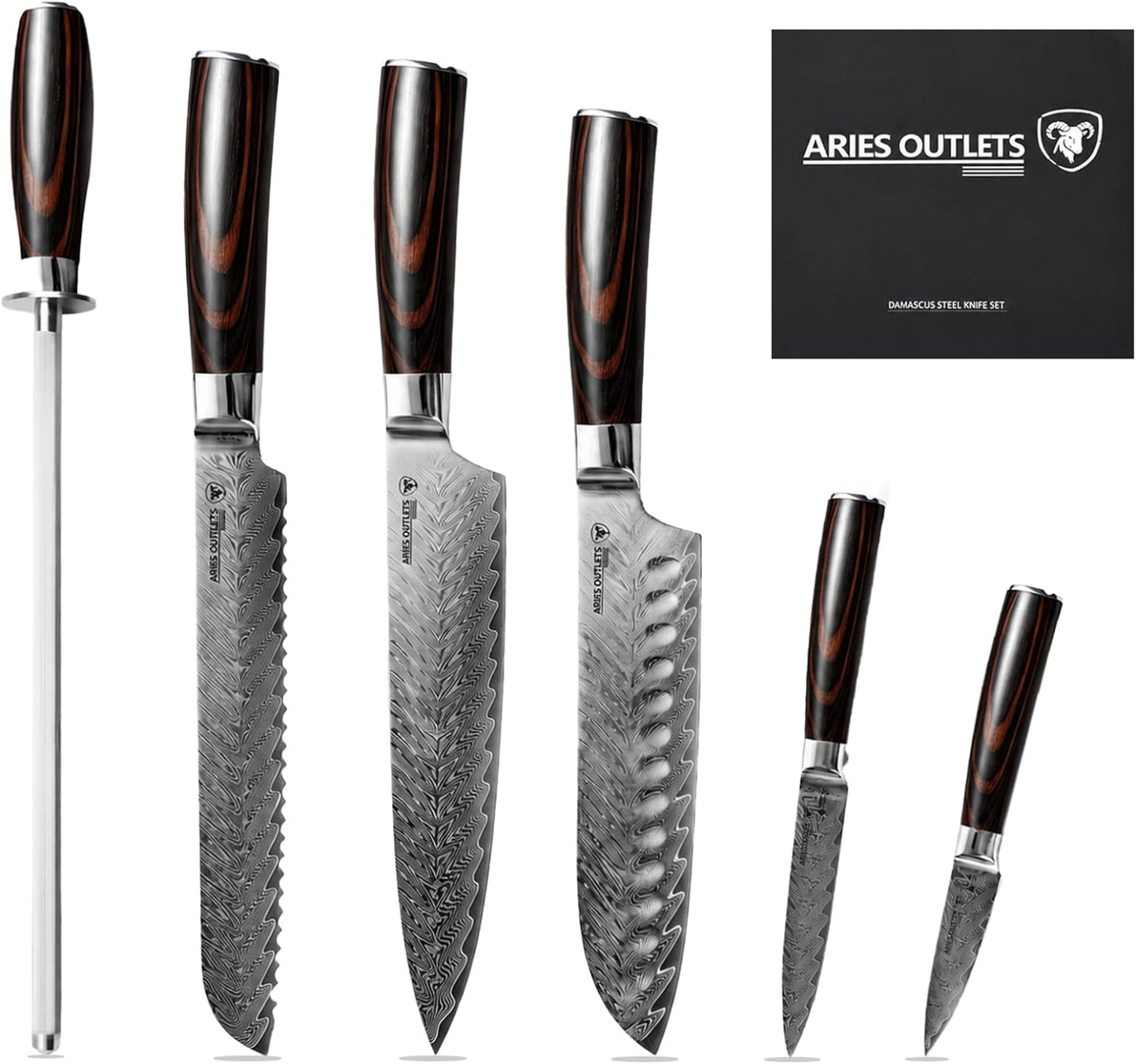 Aries Outlets Japanisches Damaststahl-Messerset (6-teilig)