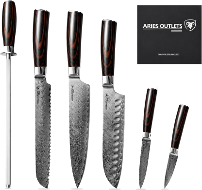 Aries Outlets Japanisches Damaststahl-Messerset (6-teilig)