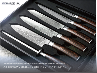 Aries Outlets Japanisches Damaststahl-Messerset (6-teilig)