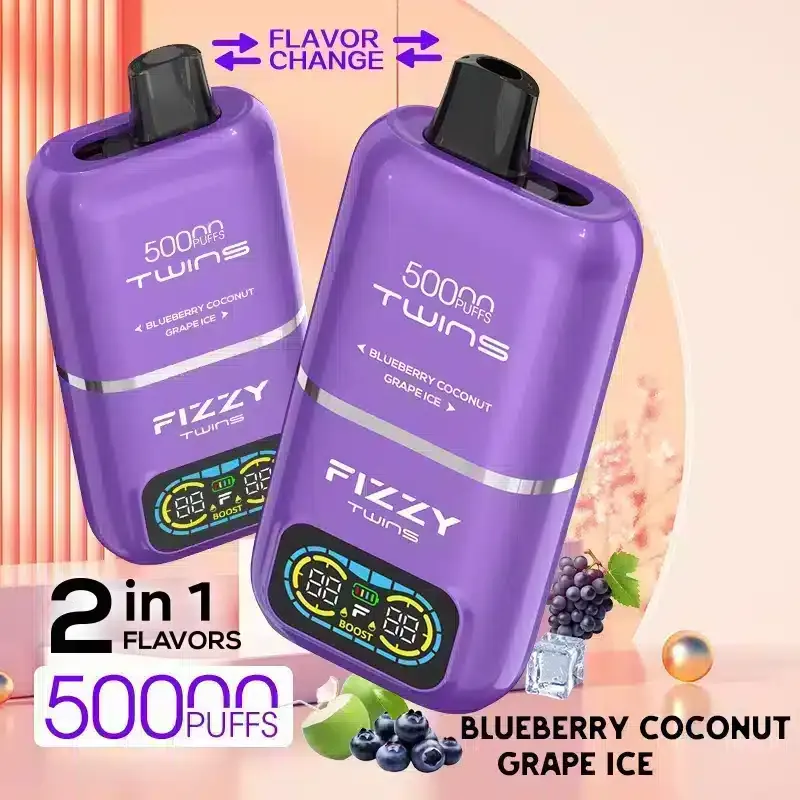 Fizzy Twins Blueberry Coconut & Grape Ice – 50000 Puffs Disposable Vape
