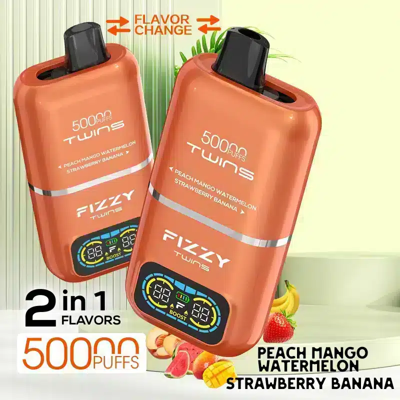 Fizzy Twins Peach Mango Watermelon & Strawberry Banana – 50000 Puffs Disposable Vape