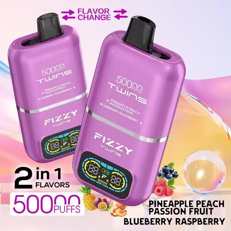 Fizzy Twins Pineapple Peach Passion Fruit & Blueberry Raspberry – 50000 Puffs Disposable Vape