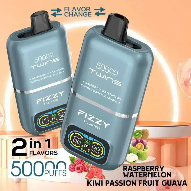 Fizzy Twins Raspberry Watermelon & Kiwi Passion Fruit Guava – 50000 Puffs Disposable Vape