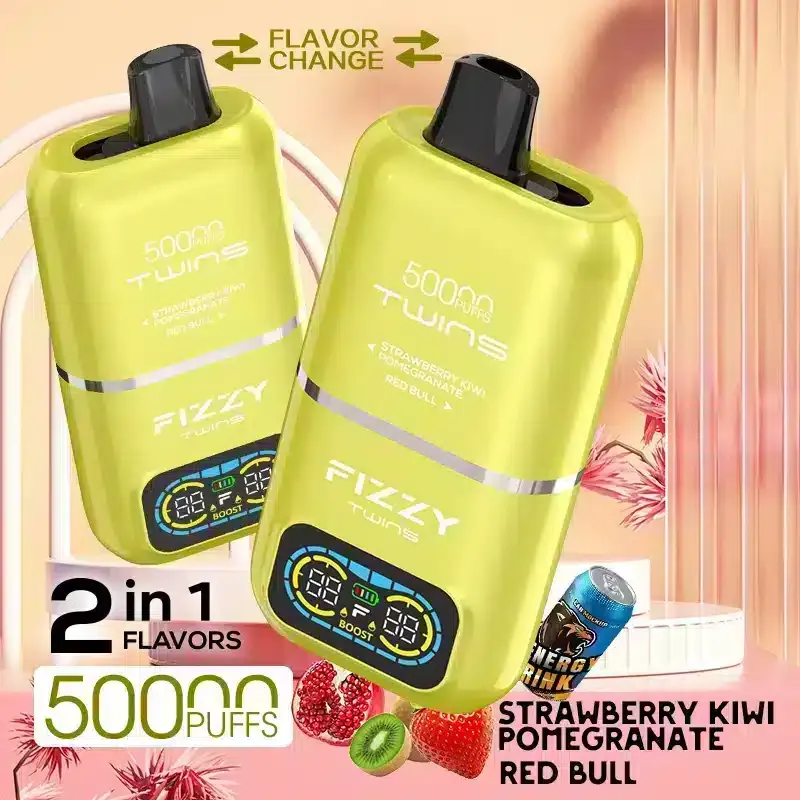 Fizzy Twins Strawberry Kiwi Pomegranate & Red Bull – 50000 Puffs Disposable Vape
