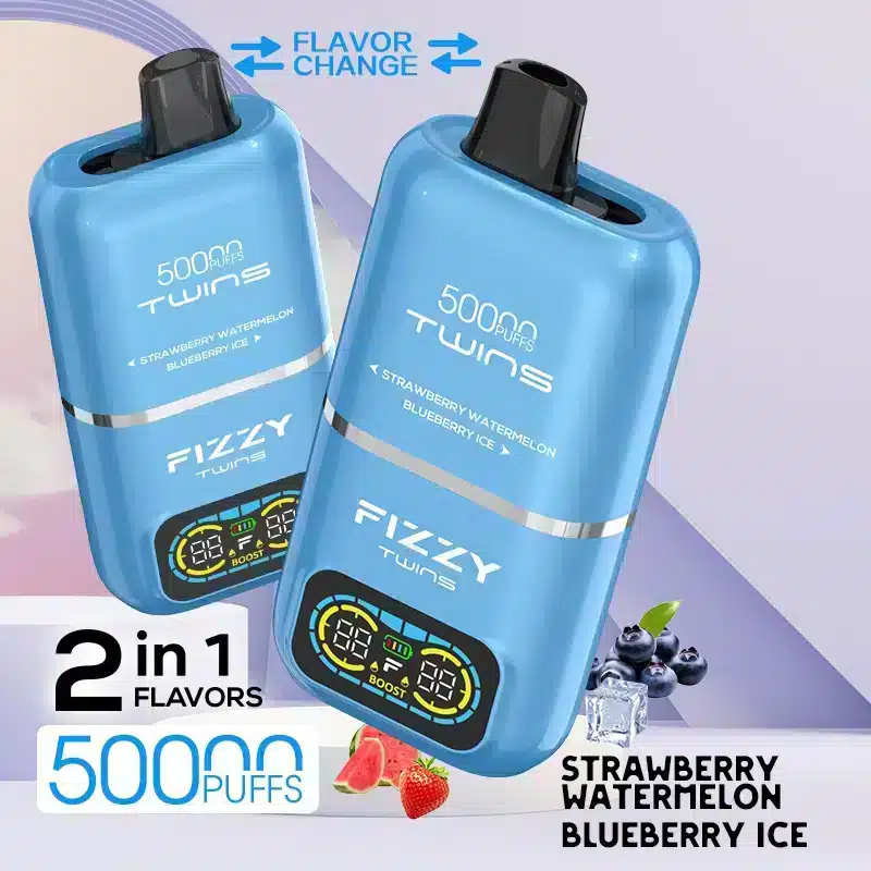 Fizzy Twins Strawberry Watermelon & Blueberry Ice – 50000 Puffs Disposable Vape