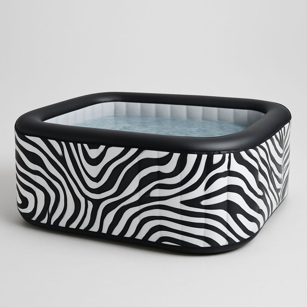 Ilmatäytteinen PVC-kylpyamme seepra-kuviointi 200cm x 200cm x 75cm