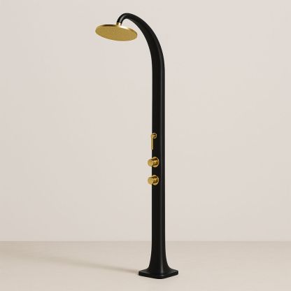 Alumiininen ulkosuihku kaareva musta/kulta 225 cm