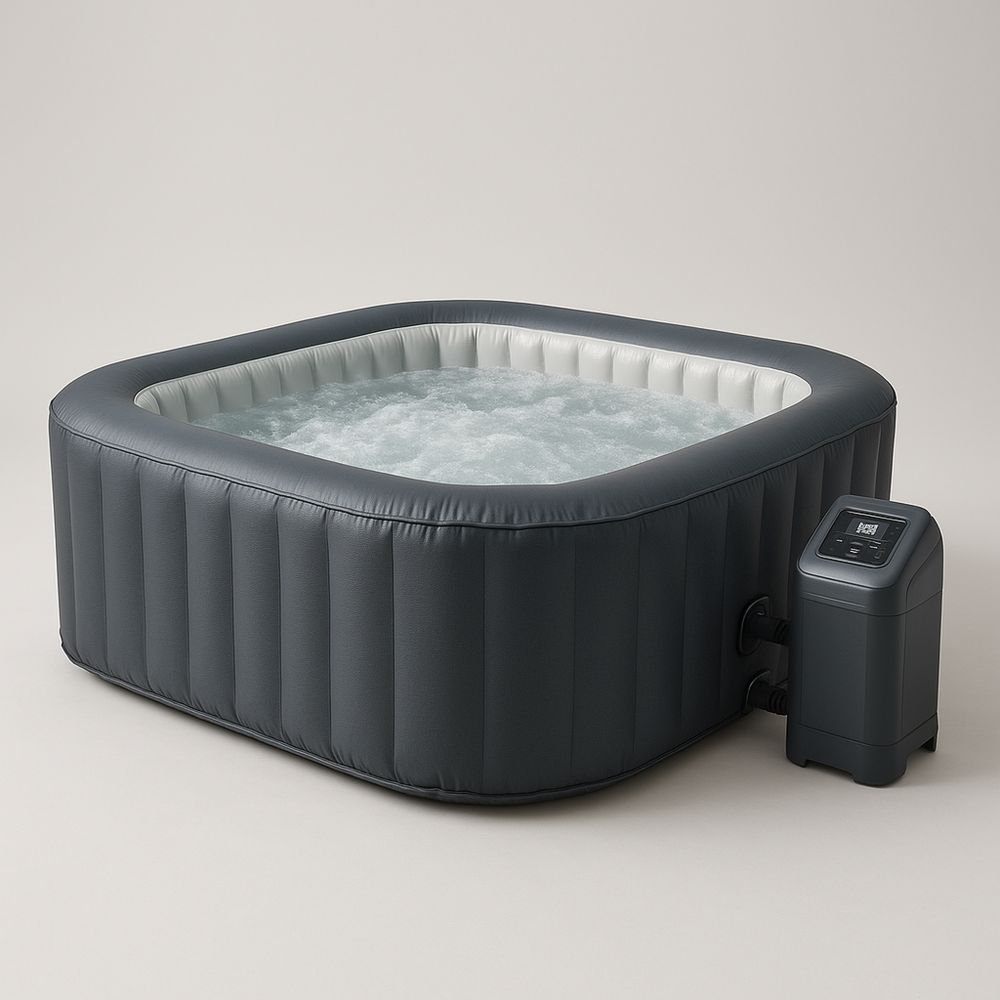 PVC-ilmatäytteinen poreallas neliönmuotoinen antrasiitti 180x180x65cm