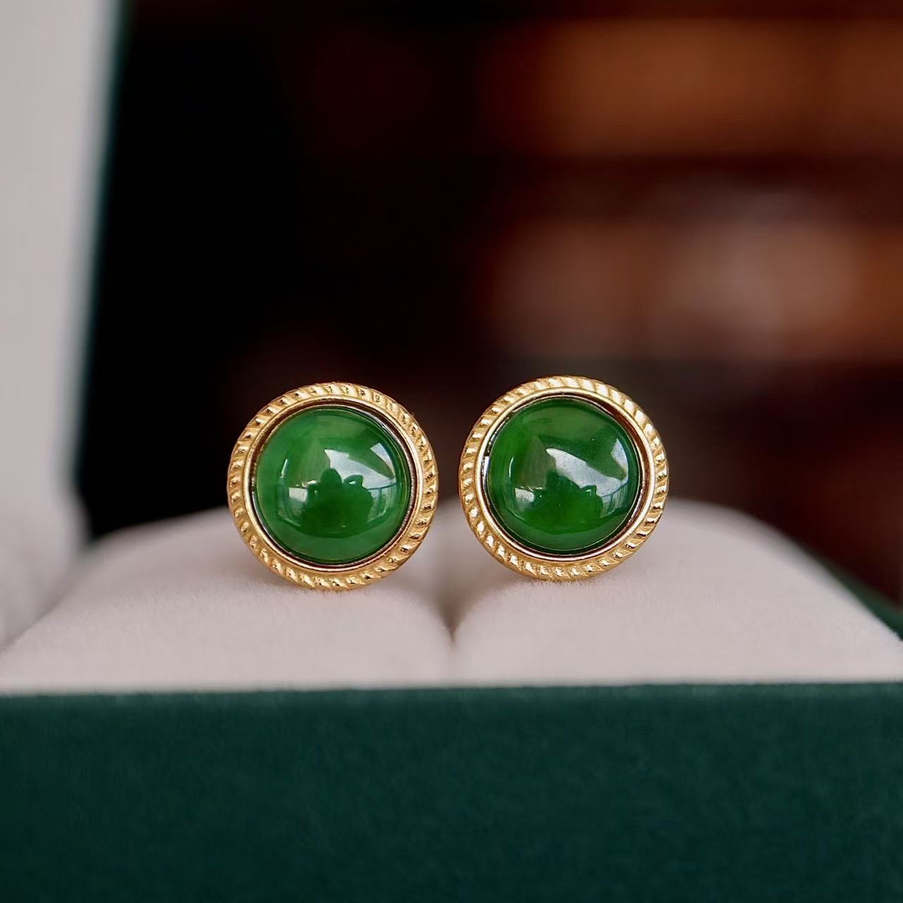 Natural Jade Stud Earrings