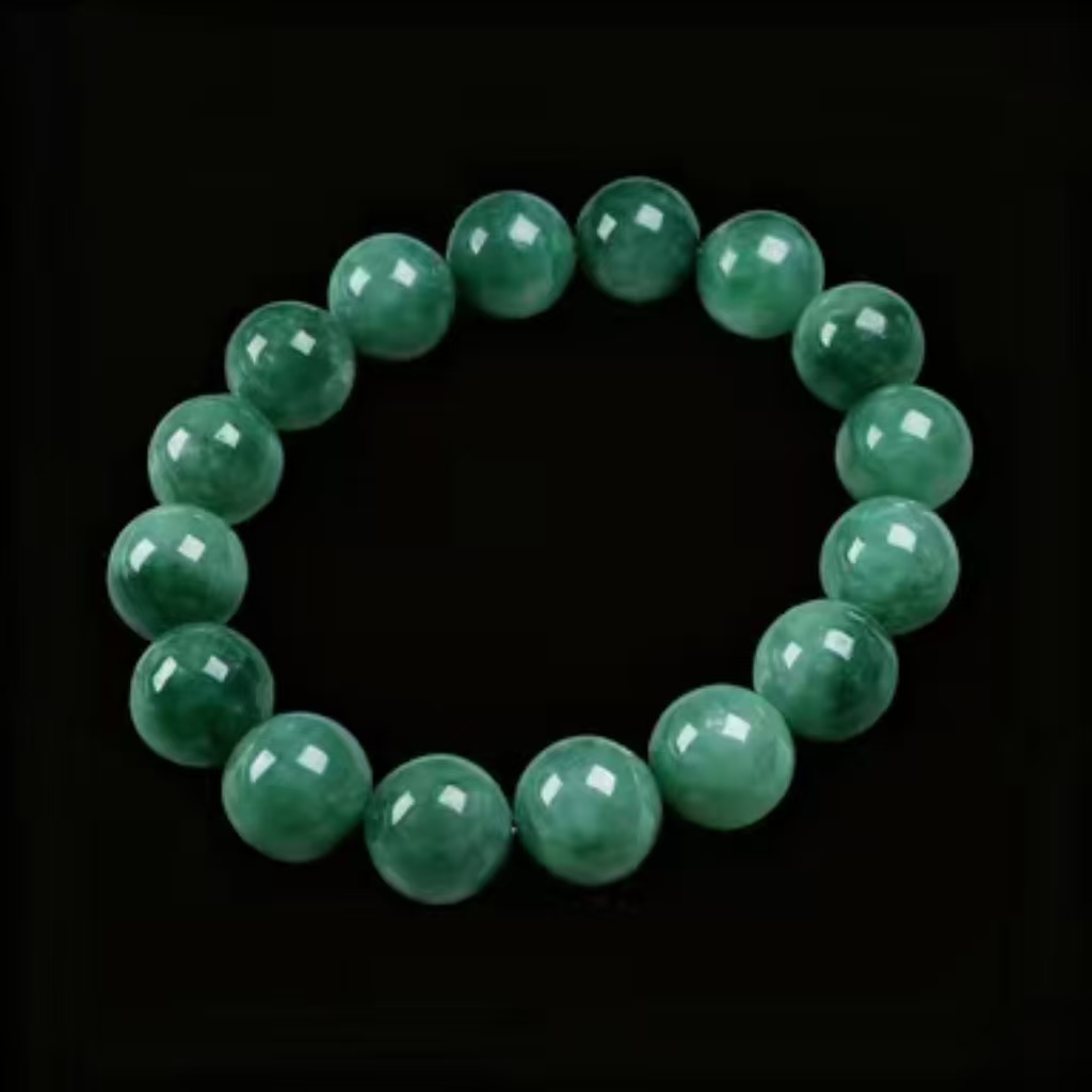 Green Floating Jade Round Bead Bracelet