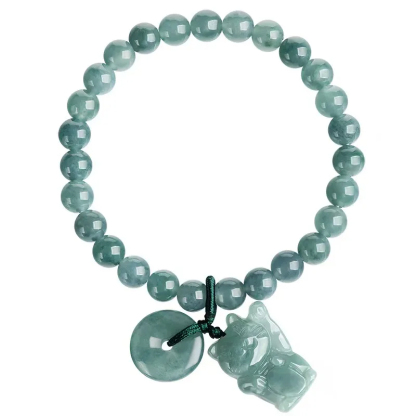 Maneki-Neko "Blue Water" Jade Bracelet