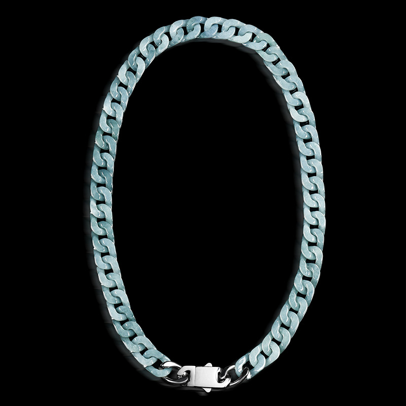 Natural Jade Bean Green Cuban Bracelet Jade Titanium Steel Hip Hop Style Personality Men And Women Trendy Jewelry