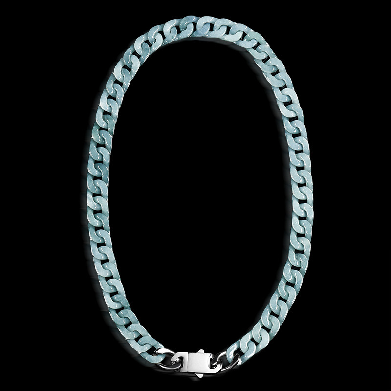 Natural Jade Bean Green Cuban Bracelet Jade Titanium Steel Hip Hop Style Personality Men And Women Trendy Jewelry