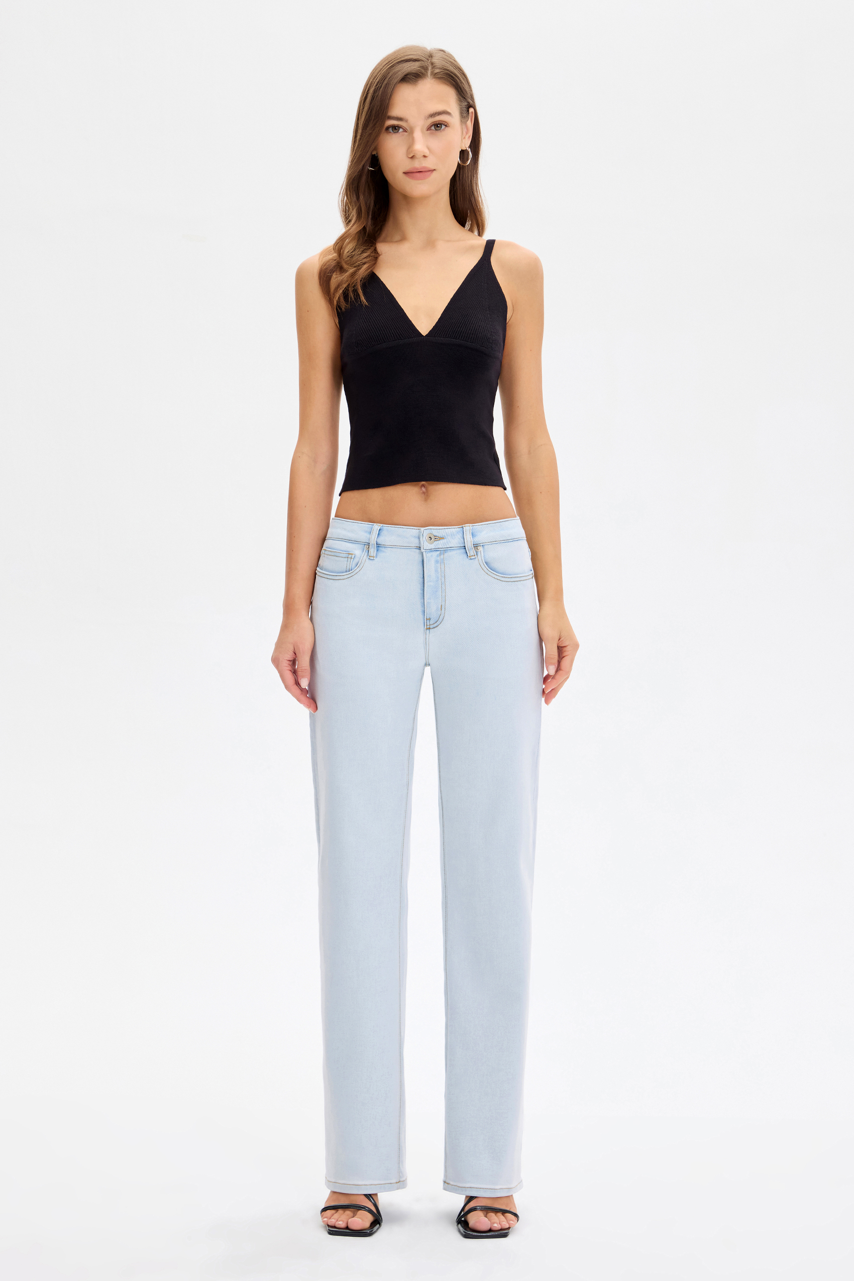 Vessira Light Blue Mid-Rise High-Stretch Straight-Leg Pants