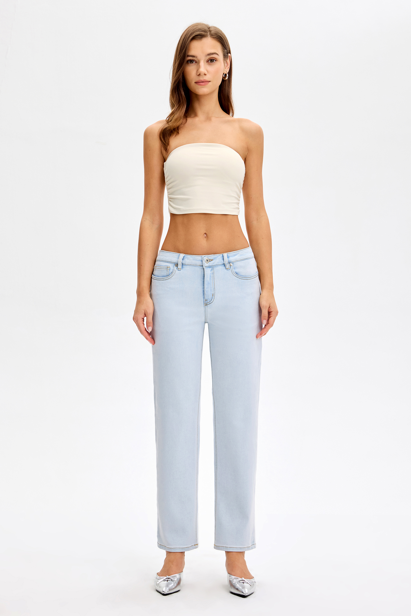 Vessira Light Blue Mid-Rise High-Stretch Tapered Pants