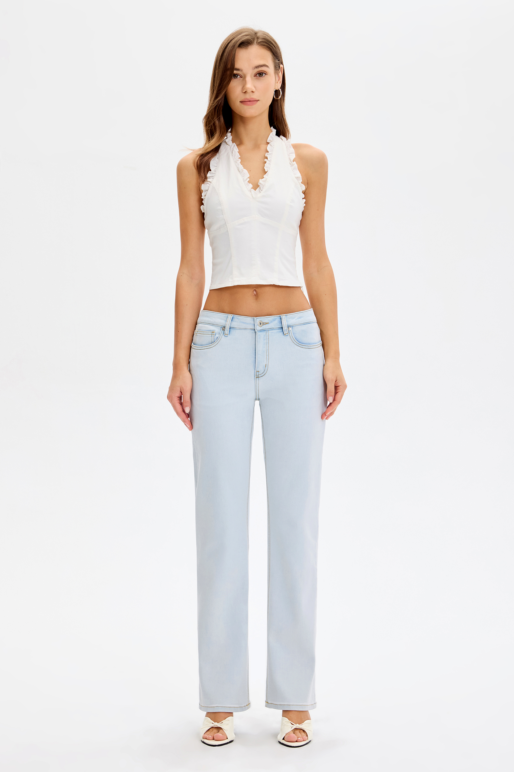 Vessira Light Blue Mid-Rise High-Stretch Flared Pants