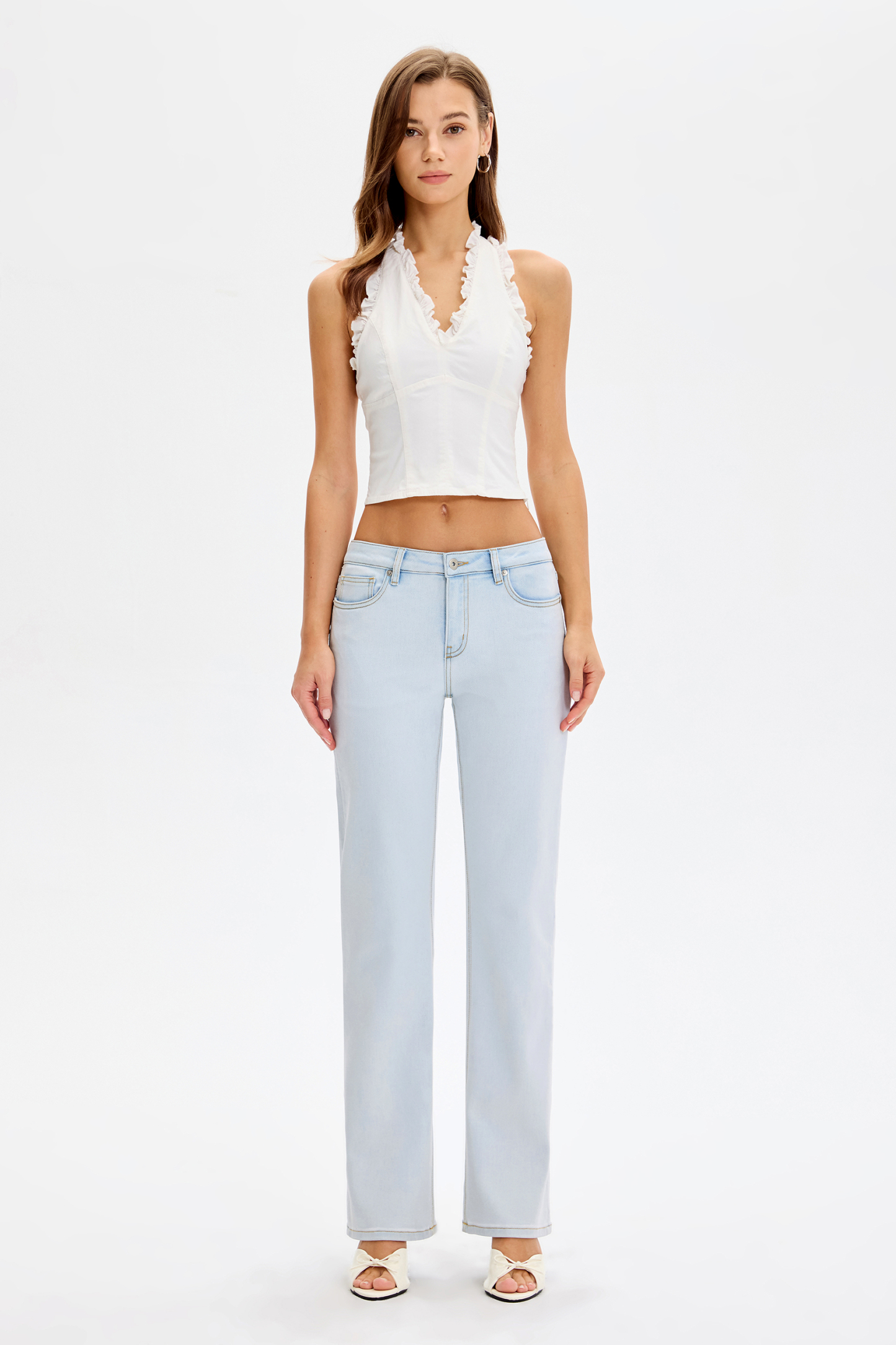 Vessira Light Blue Mid-Rise High-Stretch Flared Pants