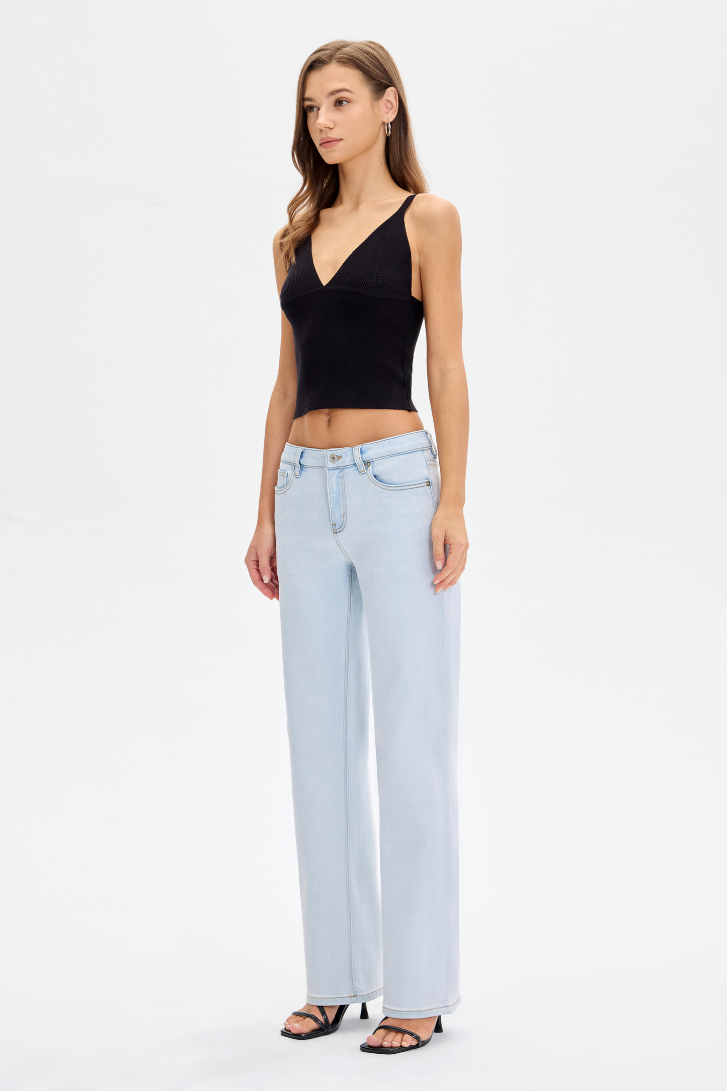 Vessira Light Blue Mid-Rise High-Stretch Straight-Leg Pants