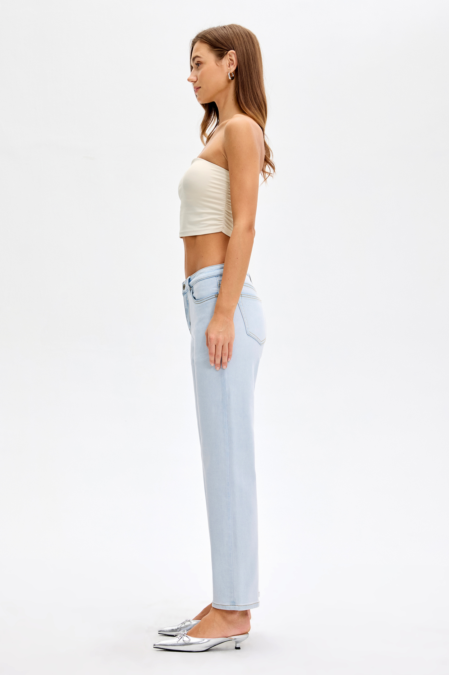 Vessira Light Blue Mid-Rise High-Stretch Tapered Pants