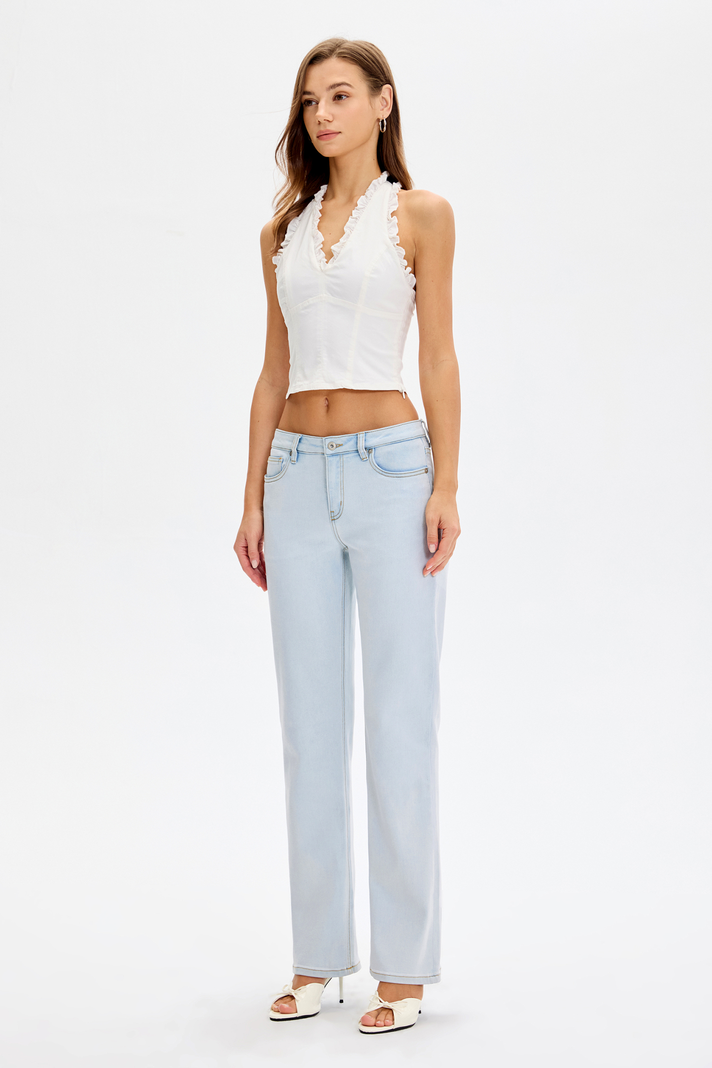 Vessira Light Blue Mid-Rise High-Stretch Flared Pants