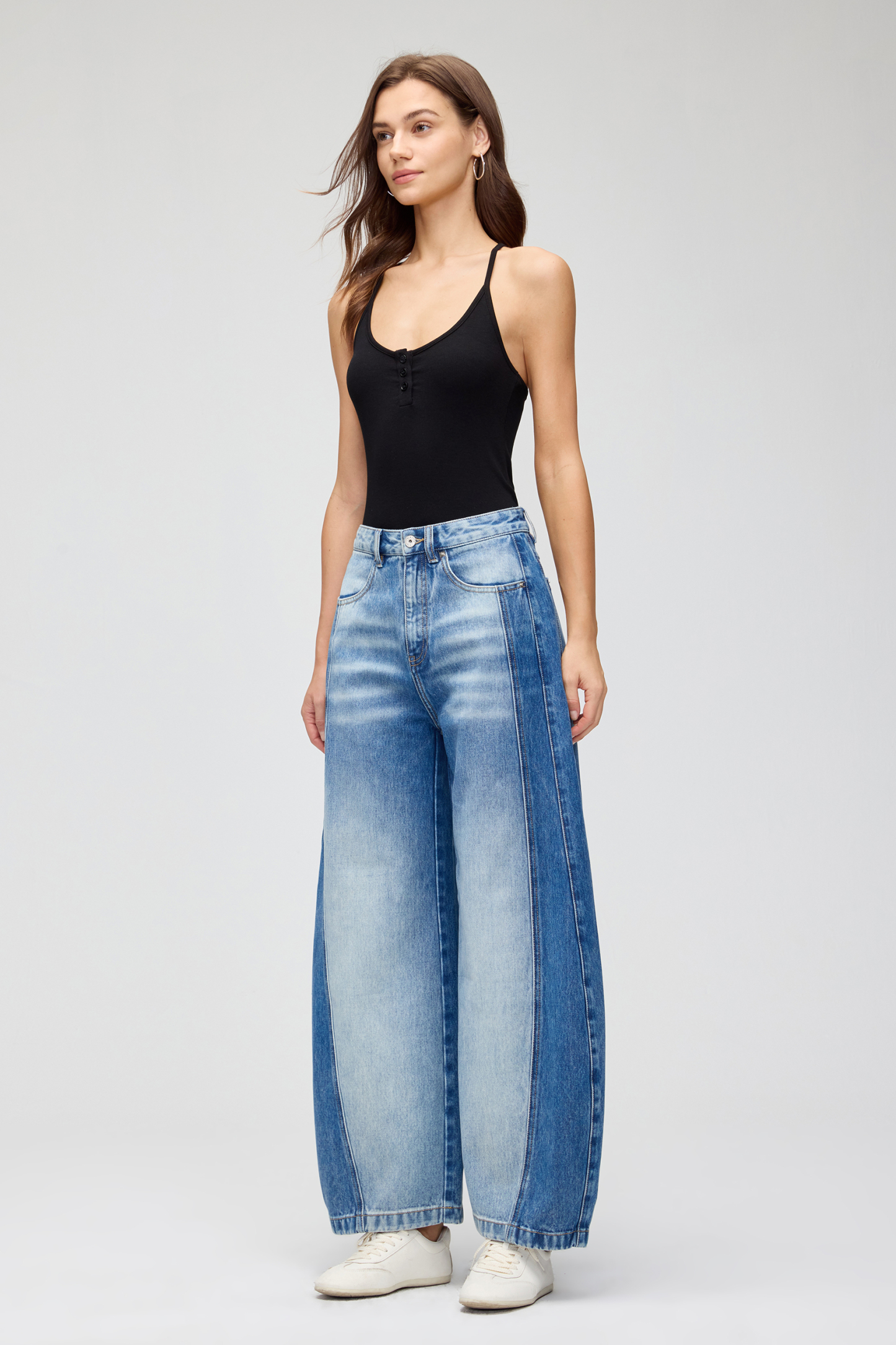 Vessira Women’s Light Blue High-Waist Non-Stretch Curved-Slit Jeans