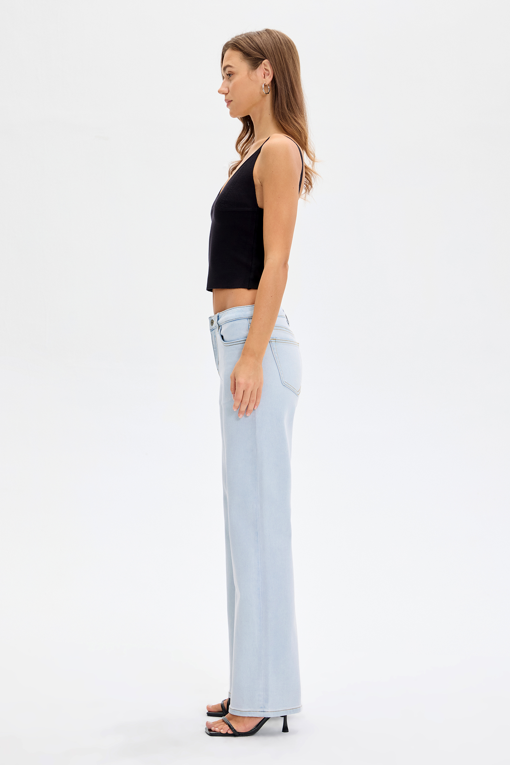 Vessira Light Blue Mid-Rise High-Stretch Straight-Leg Pants