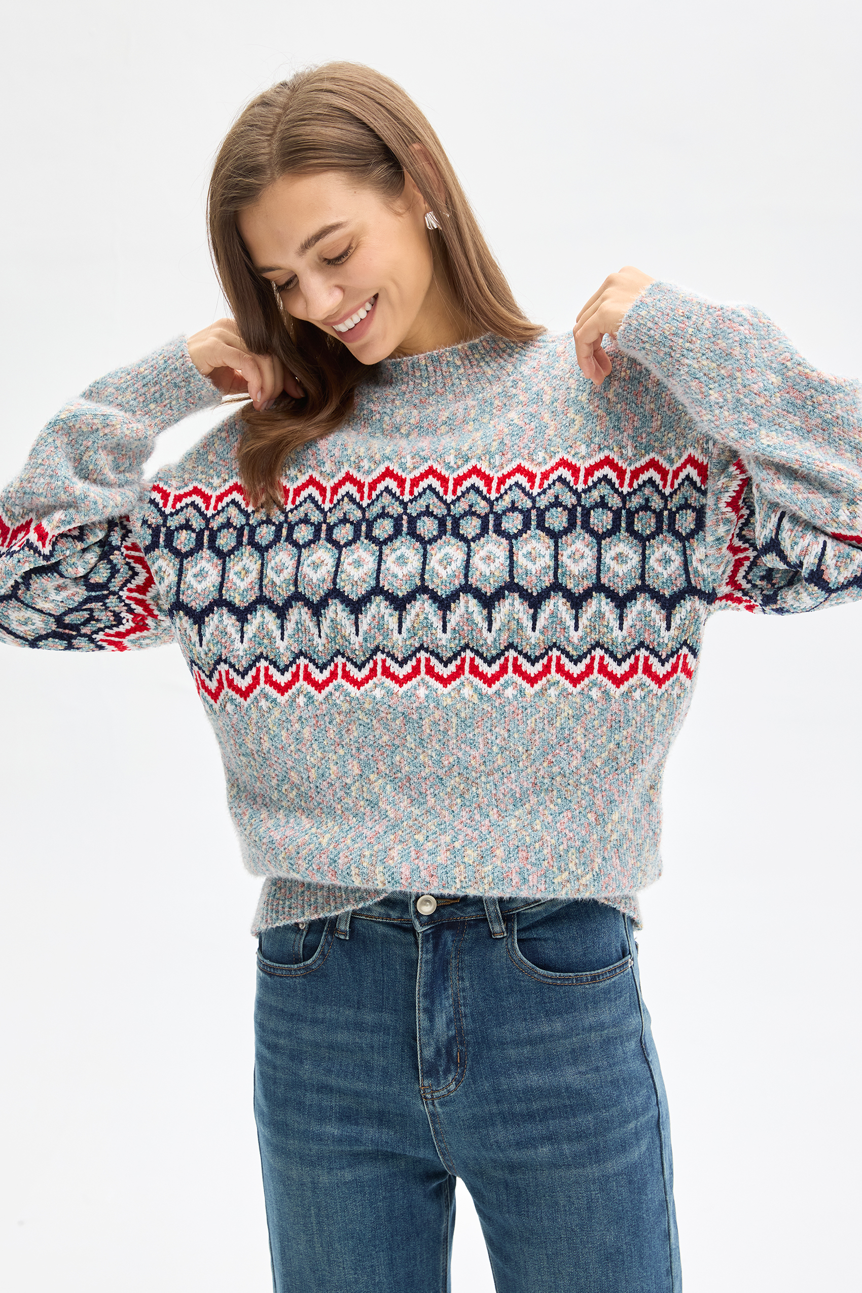  Vessira Women's wear Crewneck Fitted Grey with Crewneck Design & Long Sleeves