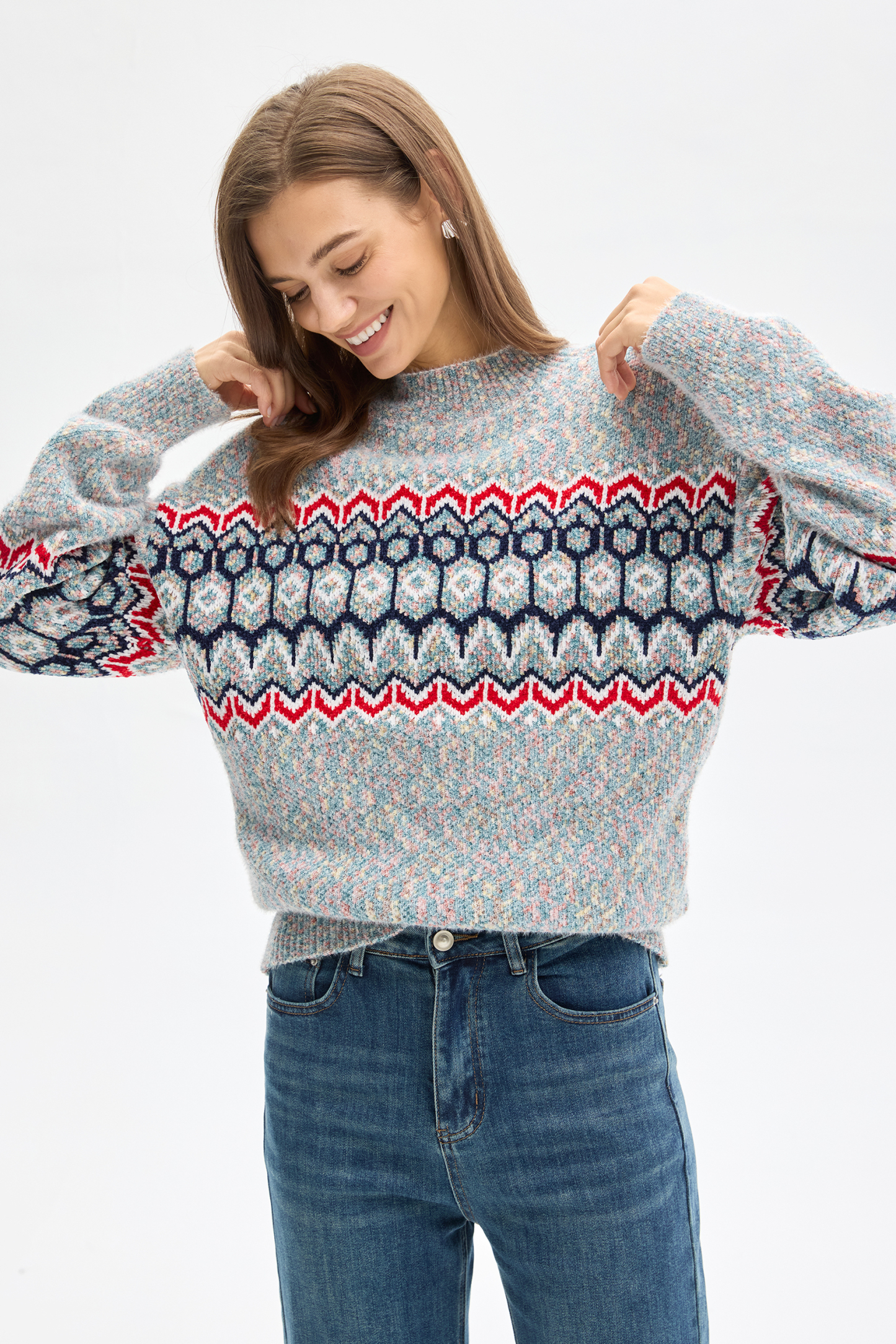  Vessira Women's wear Crewneck Fitted Grey with Crewneck Design & Long Sleeves